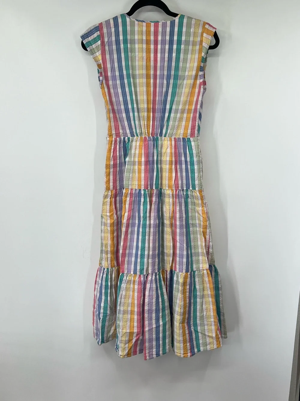 J. Crew Faux-Wrap Midi Dress in Rainbow Gingham